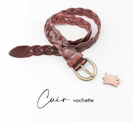 Ceinture tressée en CUIR • Marron