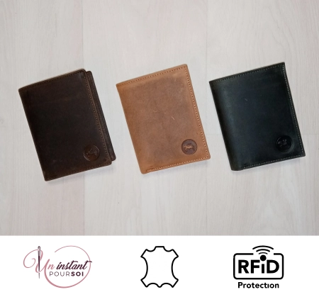 Portefeuille cuir gras vieilli RFID "MEDDY"