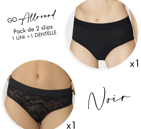 "PRETTY" Noir DUO slips : uni & dentelle