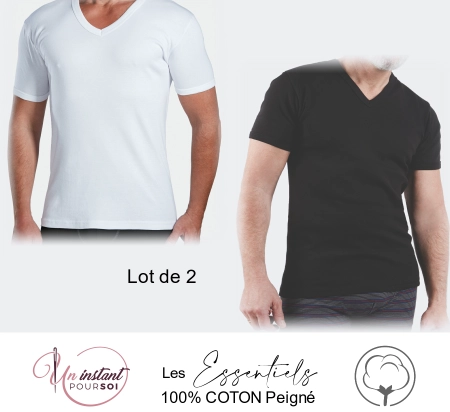 T-Shirt V "Les Essentiels" 1 blanc + 1 noir