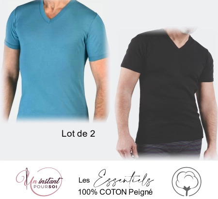 T-Shirt V "Les Essentiels" 1 océan + 1 noir